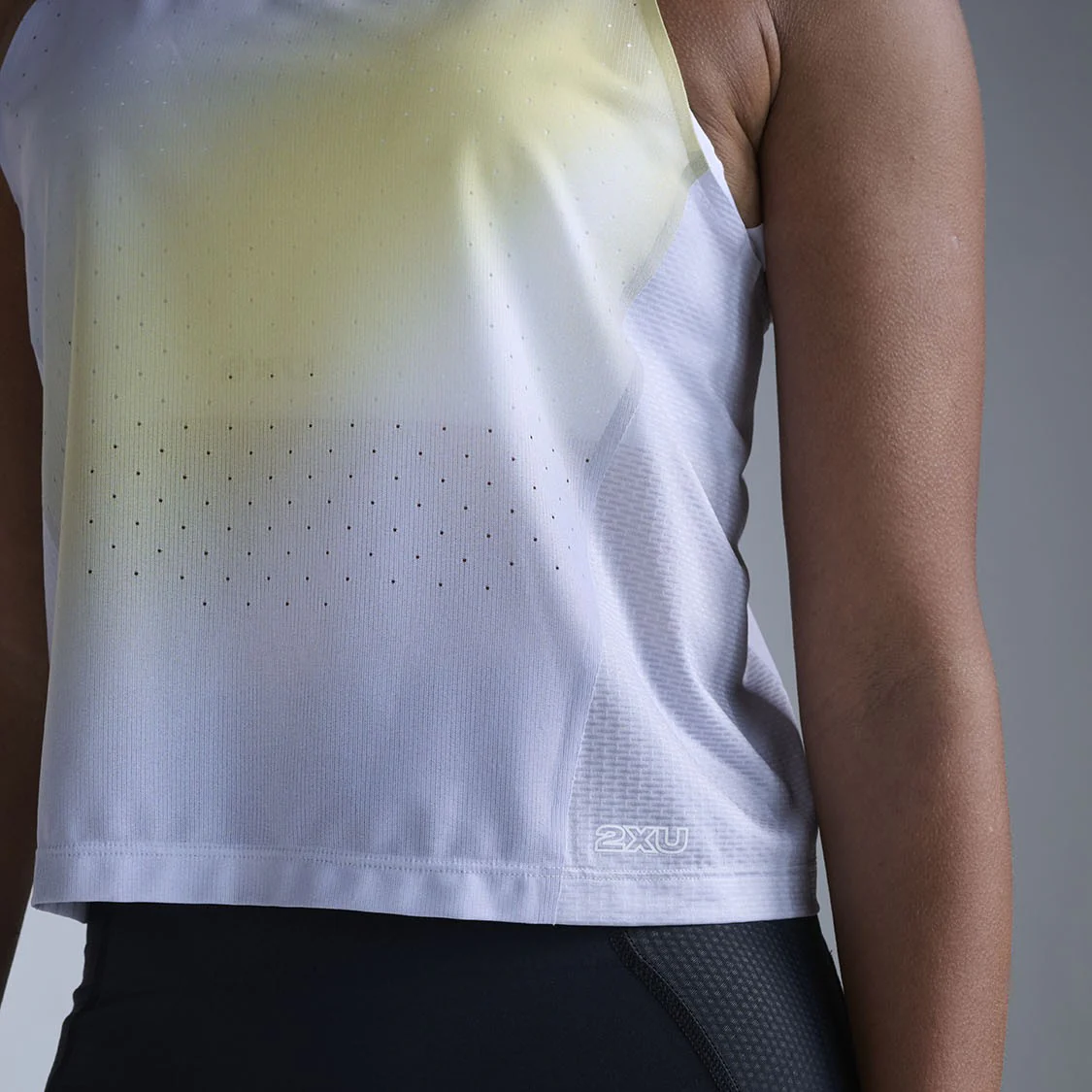 2XU Light Speed React Crop Singlet | Lemon Mist / White Reflective | Womens - Image 7