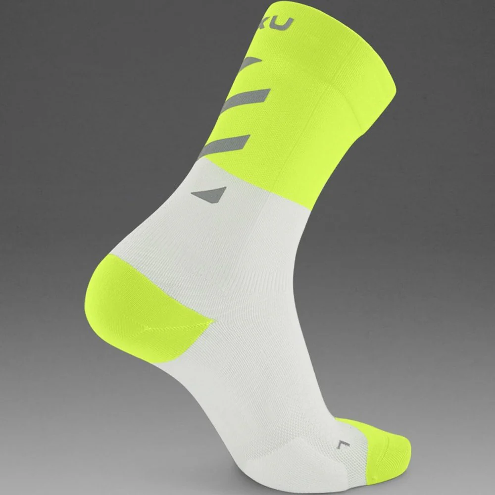 2XU Vectr Reflective Socks | Light Cushion | Crew Length | White / Volt - Image 2