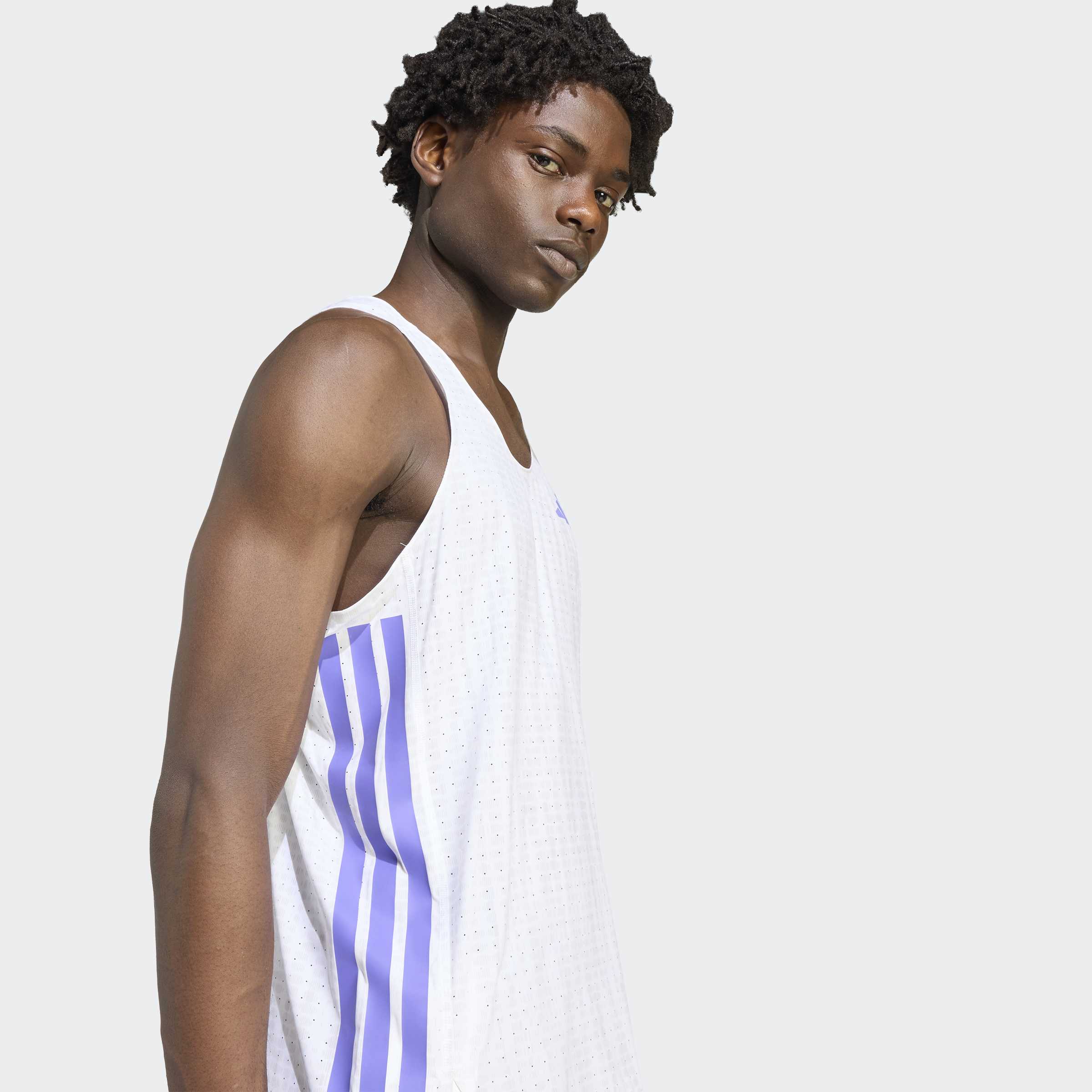 adidas Adizero Running Singlet | White / Solar Purple | Mens - Image 2