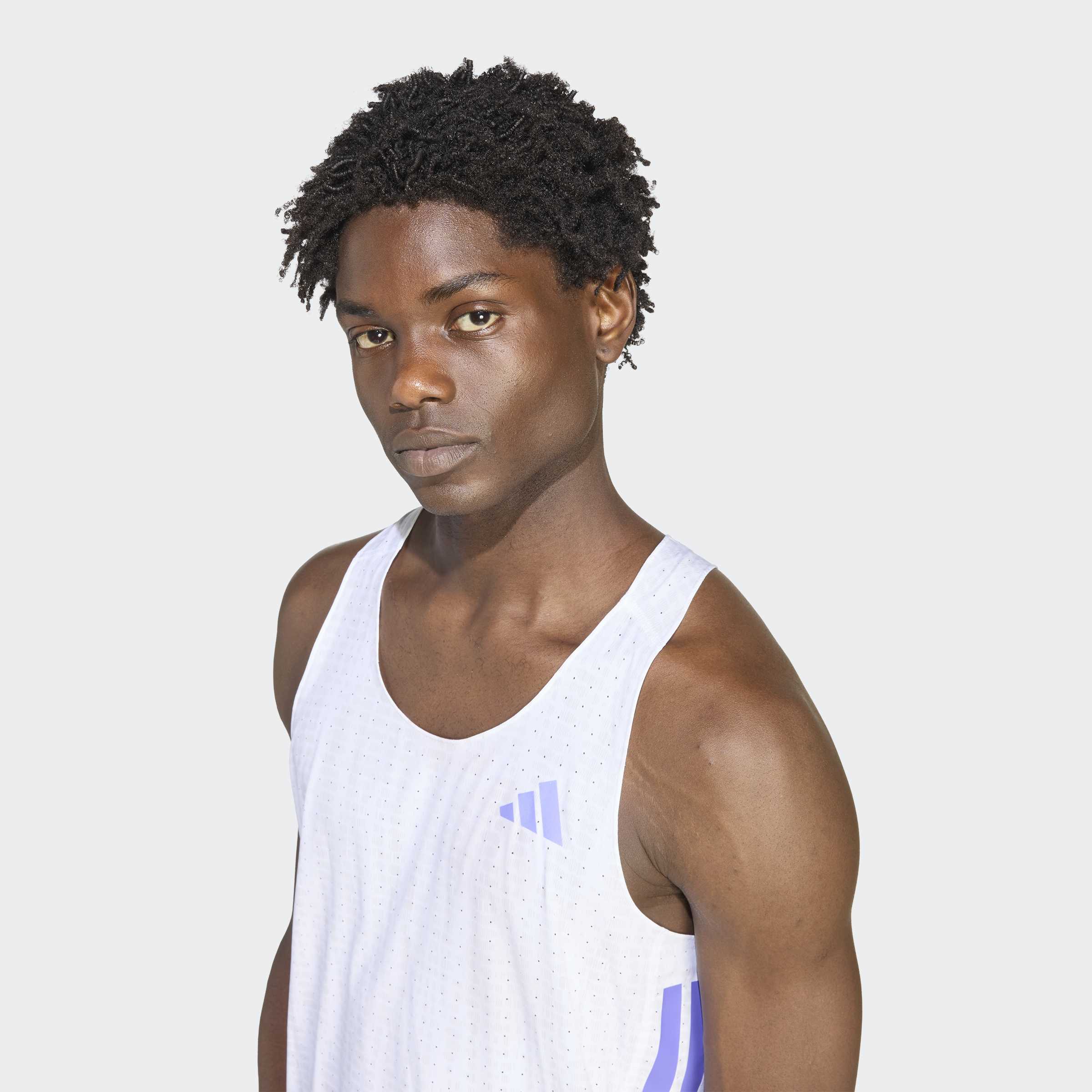 adidas Adizero Running Singlet | White / Solar Purple | Mens - Image 3