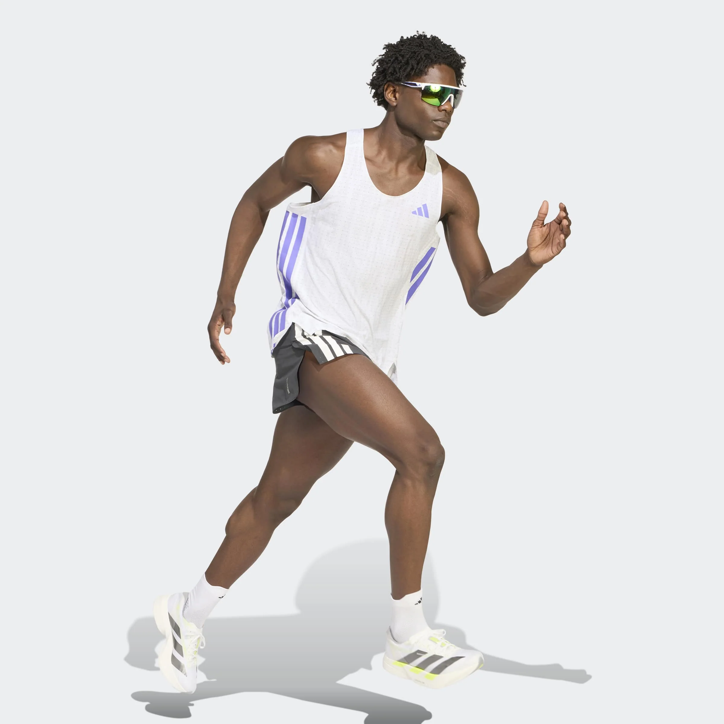 adidas Adizero Running Singlet | White / Solar Purple | Mens - Image 5