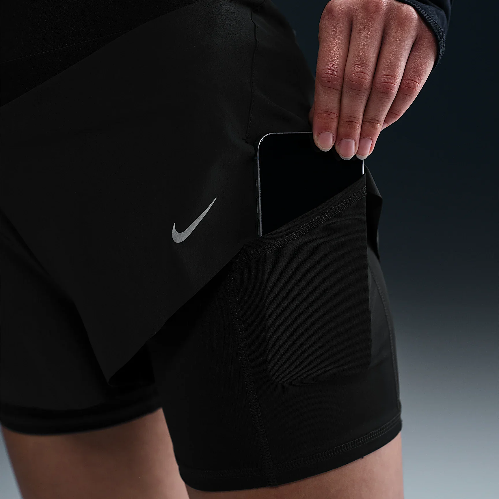 Nike Swift 2-in-1 Shorts | Black / Reflective Silver | Womens - Image 4