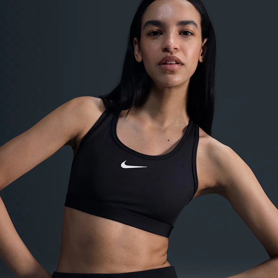 Nike Swoosh Medium Support Bra | Black / White | Womens - Image 2