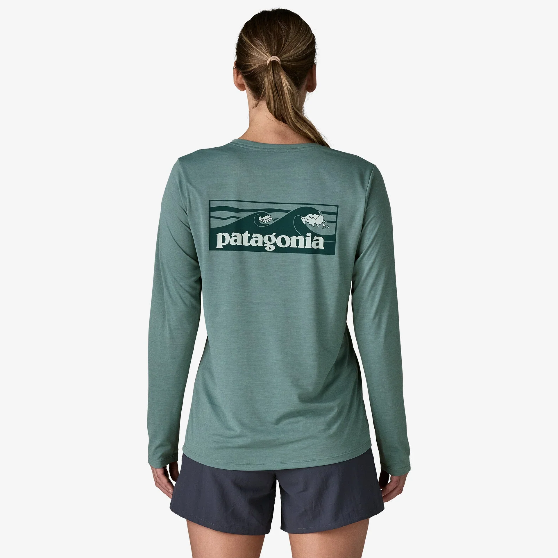 Patagonia Capilene Cool Daily Graphic L/S Shirt | Boardshort Logo: Blue Sage X-Dye | Womens - Image 3