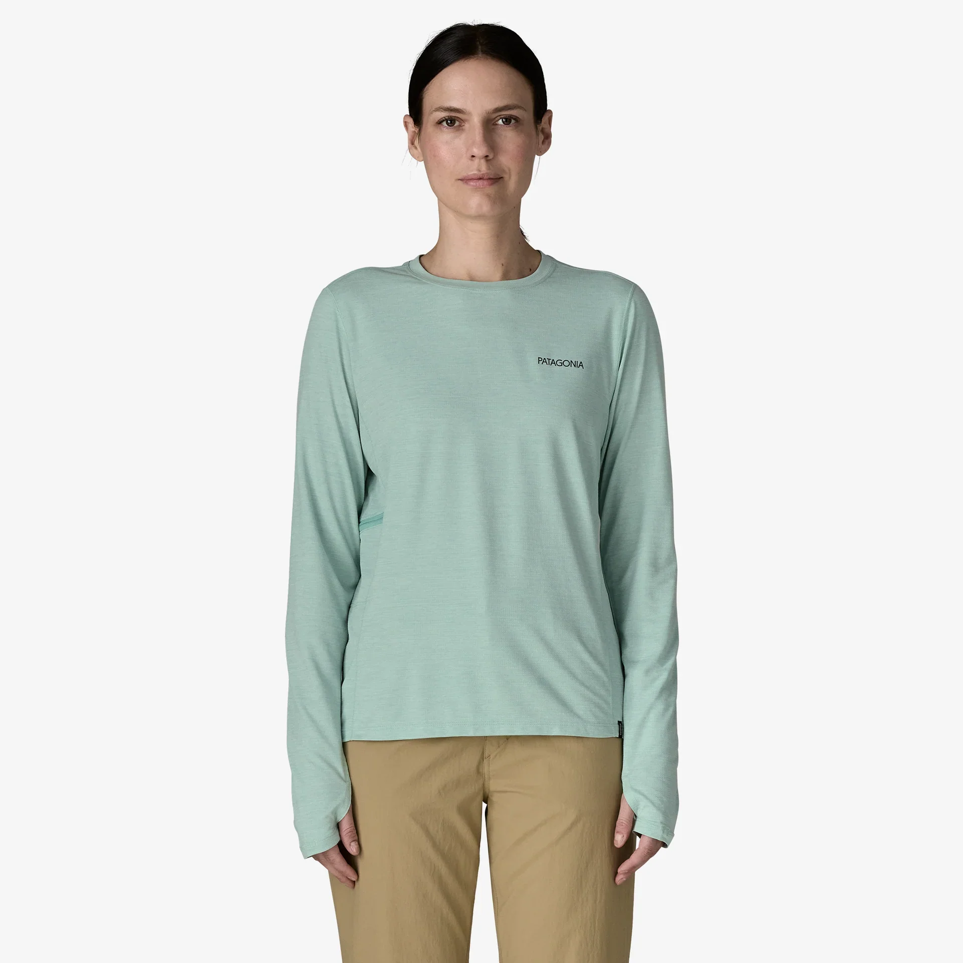 Patagonia Capilene Cool Sun Shirt | Peak Visions: Light Gumtree Green X-Dye | Womens - Image 3