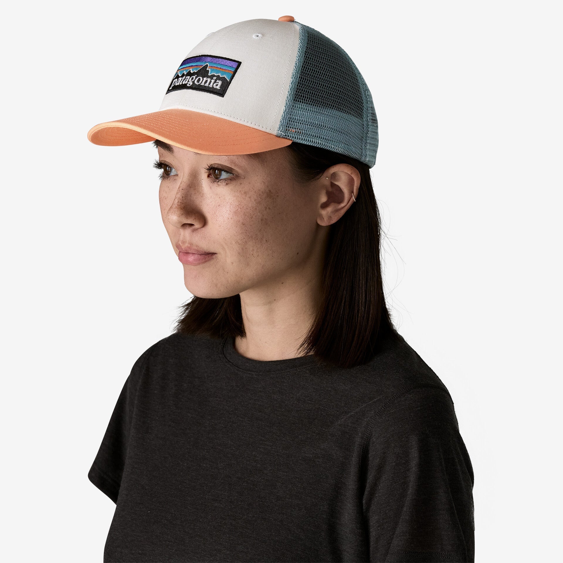 Patagonia P-6 Logo LoPro Trucker Hat | White / Peach Sherbet - Image 2