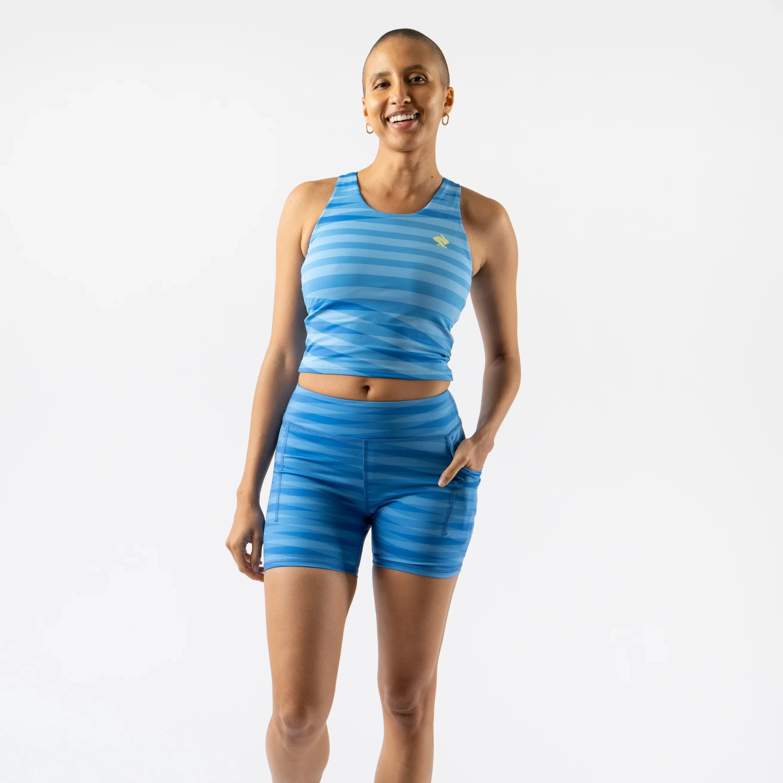 rabbit Speed Leggy 4" Short Tights | Azure Blue Stripe | Womens - Image 8