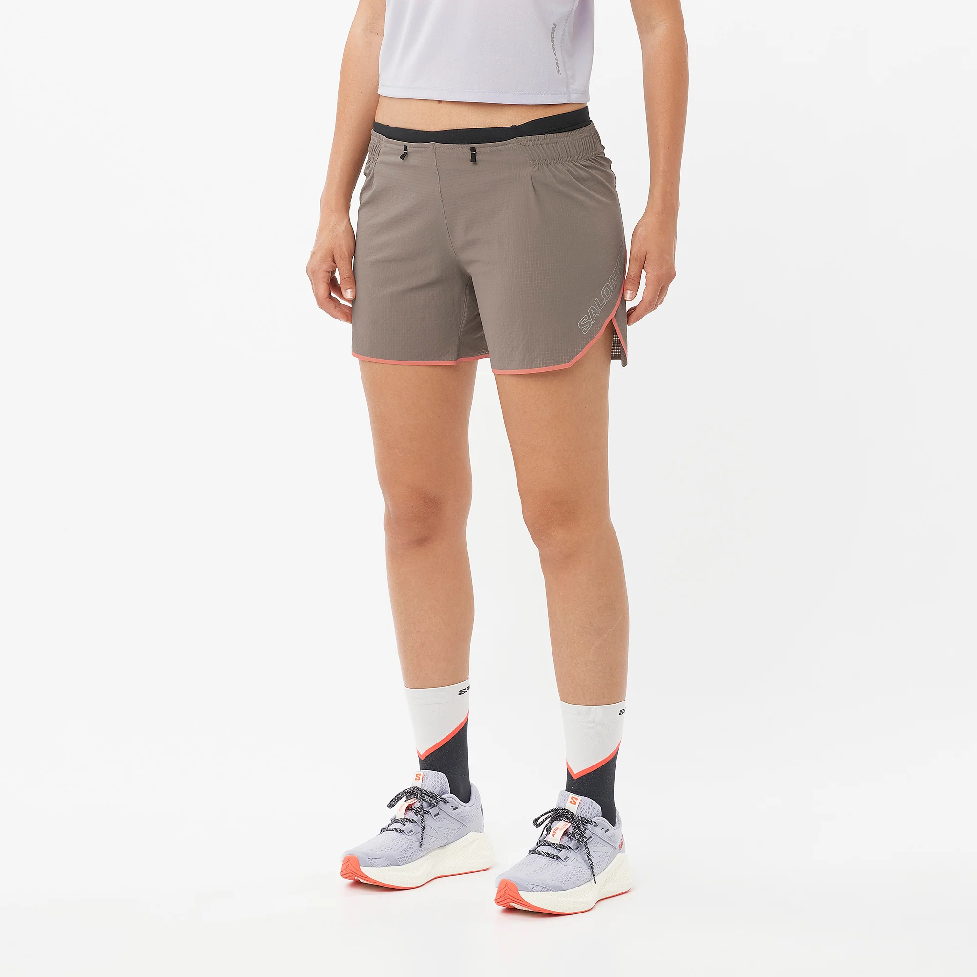 Salomon Sense Aero 5" Shorts | Iron / Neon Flame | Womens - Image 4