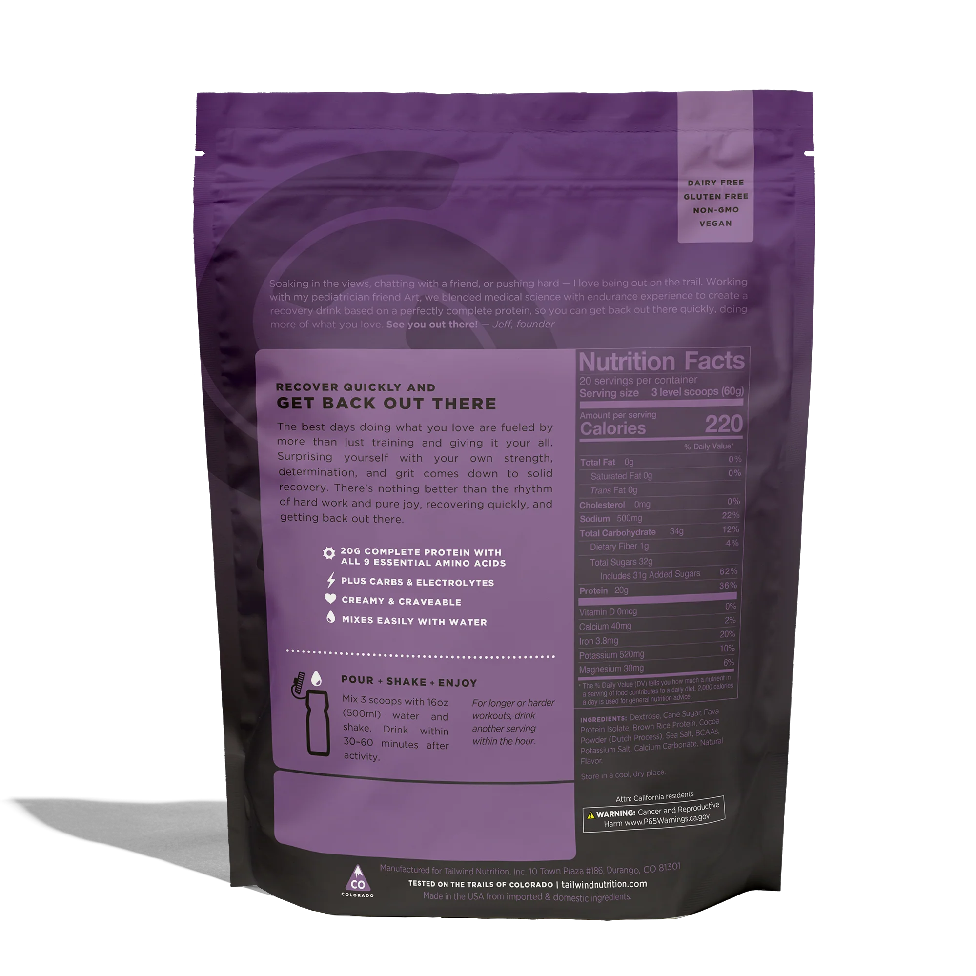 Tailwind Nutrition Fava Recovery Mix | 20 Serve | Chocolate - Image 3