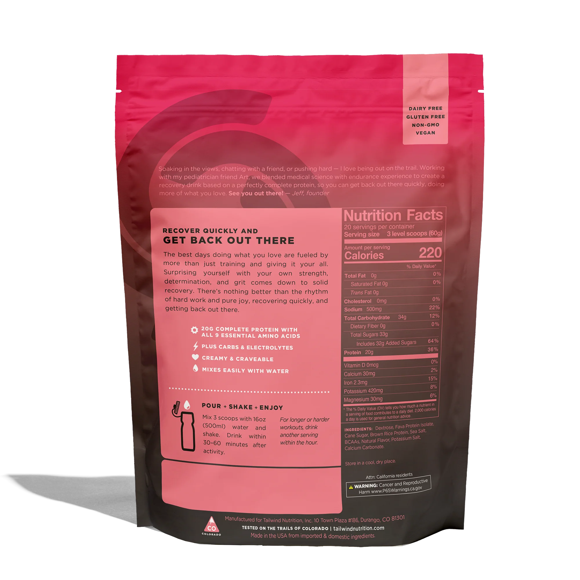 Tailwind Nutrition Fava Recovery Mix | 20 Serve | Strawberry - Image 3